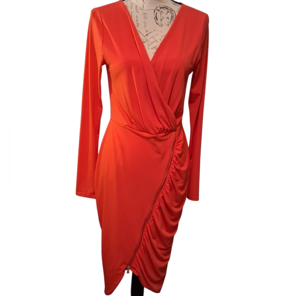 Rachel Roy orange Long Sleeve zipper Dress.   Large